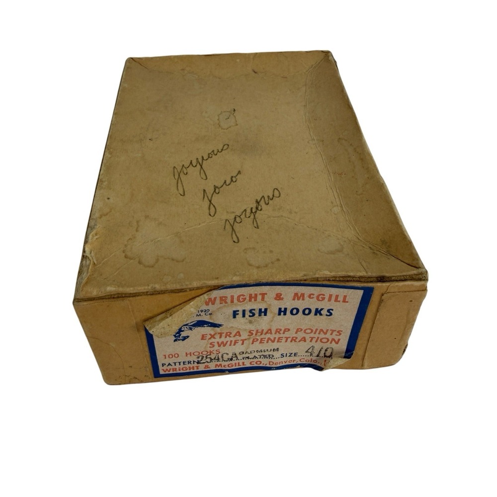 Vtg NOS Wright & McGill Fish Hooks Sz 4/0 Oadium Plated in Box 100 Pieces 254CA